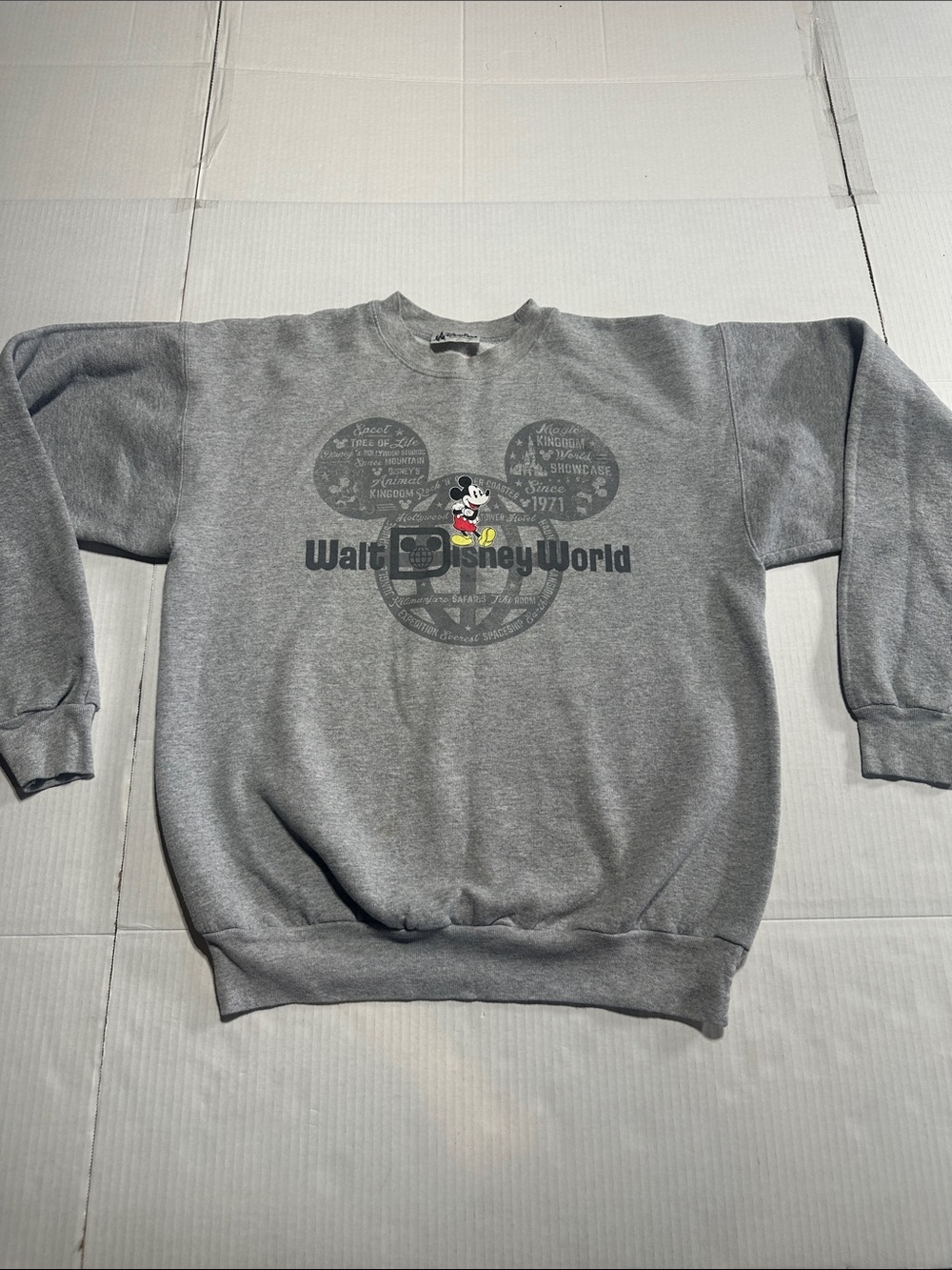 Walt Disney Parks Gray Crewneck Sweatshirt with Mickey Accent ribbed waist neck